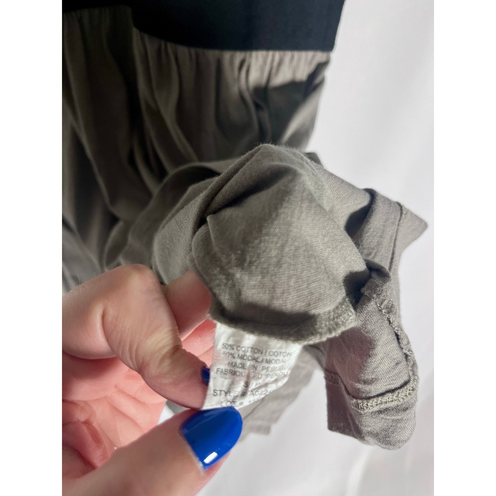 Theory Gray Shirt Dress Sz Small Cotton Modal Mini Dress Black Waistband Pockets - Picture 5 of 7